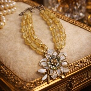 Vintage Early 80's Lucite Mother of Pearl Pendant Double Strand Necklace